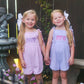 Custom Embroidered Striped Tie Strap Tank Romper - Purple, Blue, or Pink