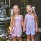Custom Embroidered Striped Tie Strap Tank Romper - Purple, Blue, or Pink