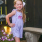 Custom Embroidered Striped Tie Strap Tank Romper - Purple, Blue, or Pink