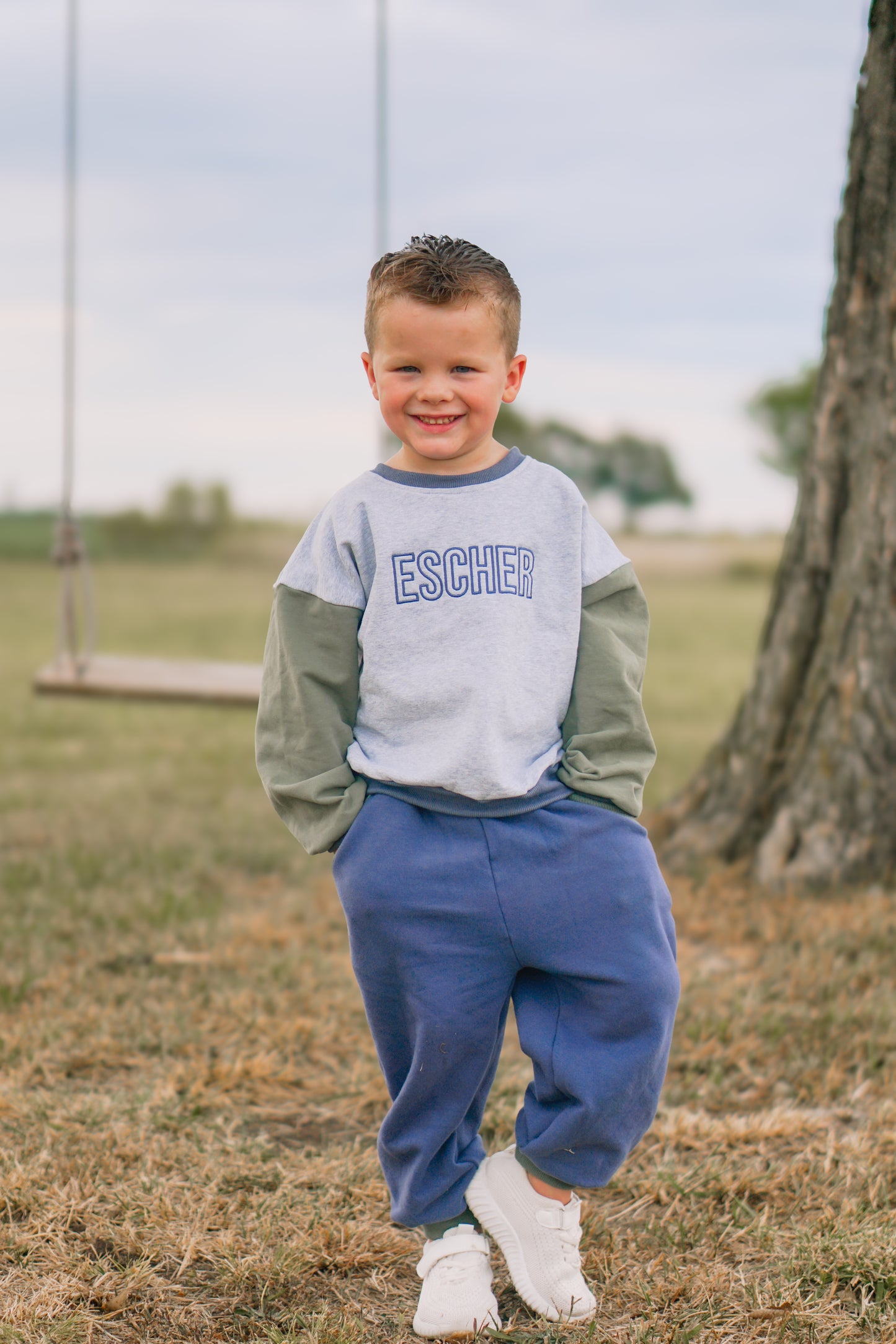 Custom Embroidered Colorblock Jogger Set - Blue & Green