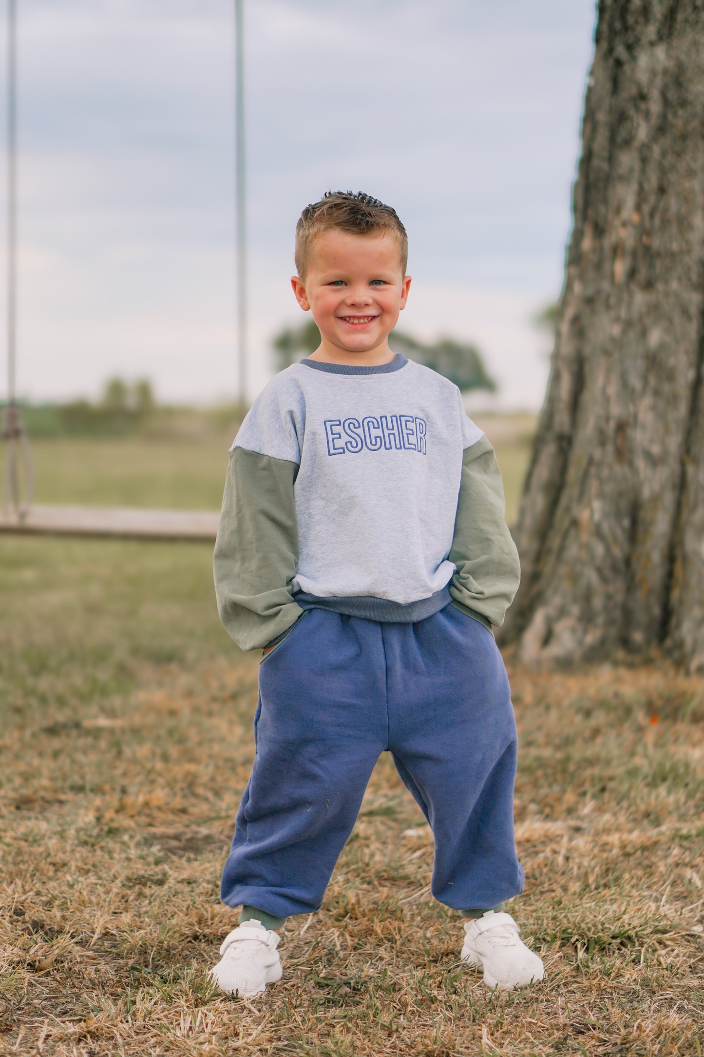 Custom Embroidered Colorblock Jogger Set - Blue & Green