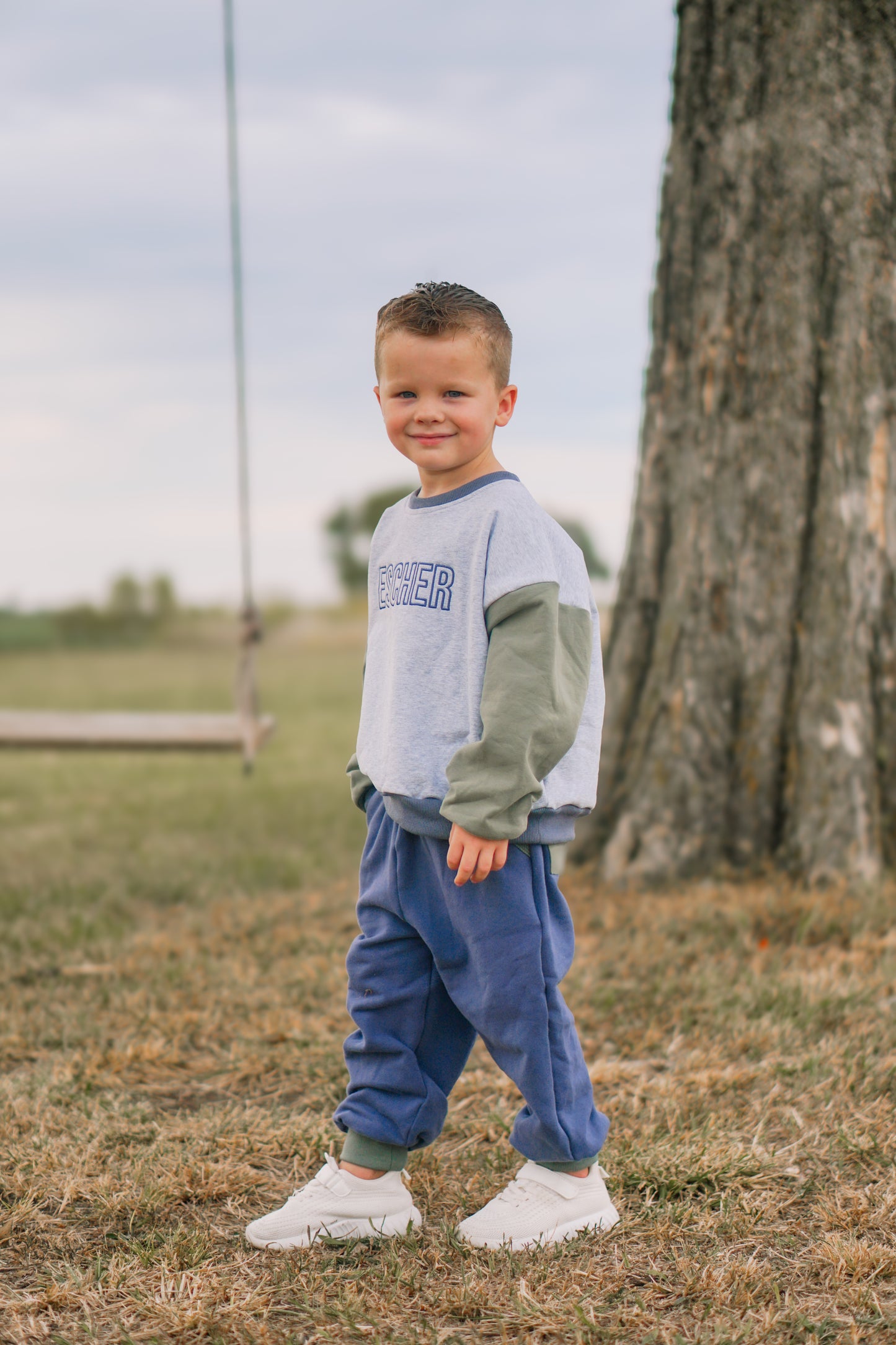 Custom Embroidered Colorblock Jogger Set - Blue & Green