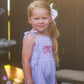 Custom Embroidered Striped Tie Strap Tank Romper - Purple, Blue, or Pink