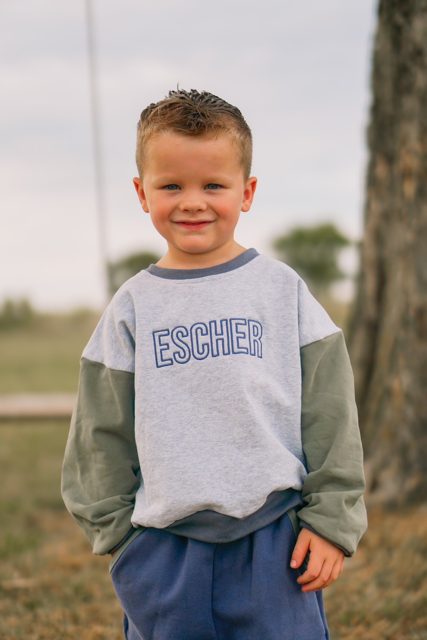 Custom Embroidered Colorblock Jogger Set - Blue & Green