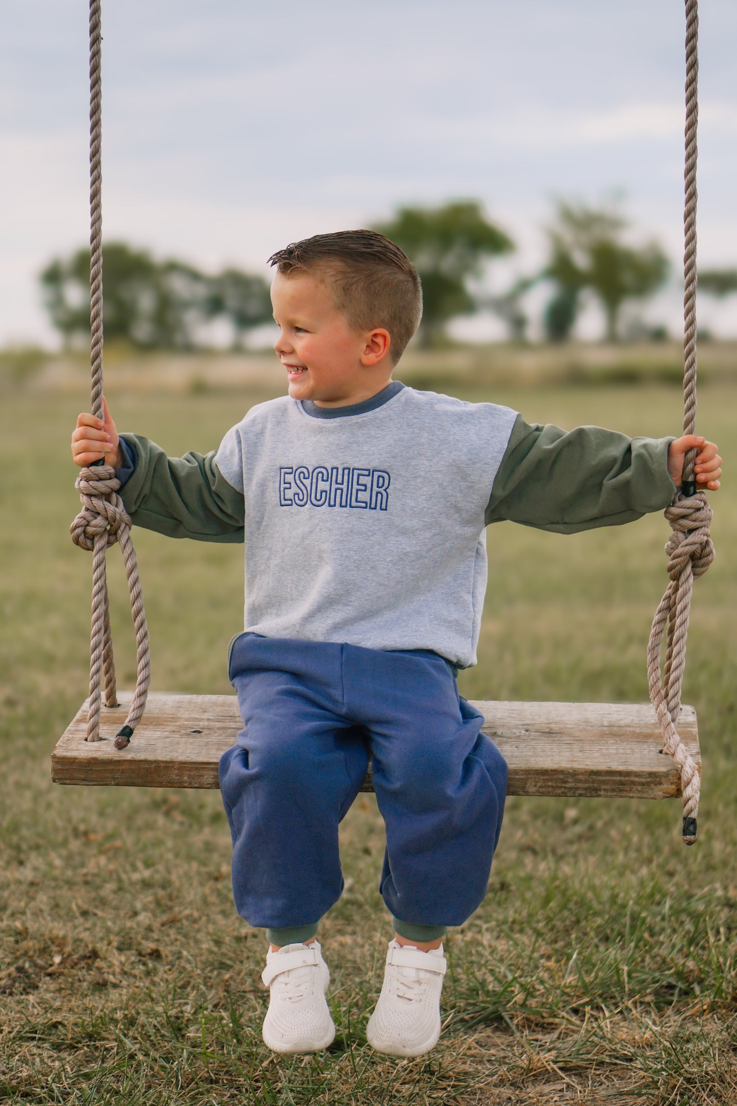 Custom Embroidered Colorblock Jogger Set - Blue & Green