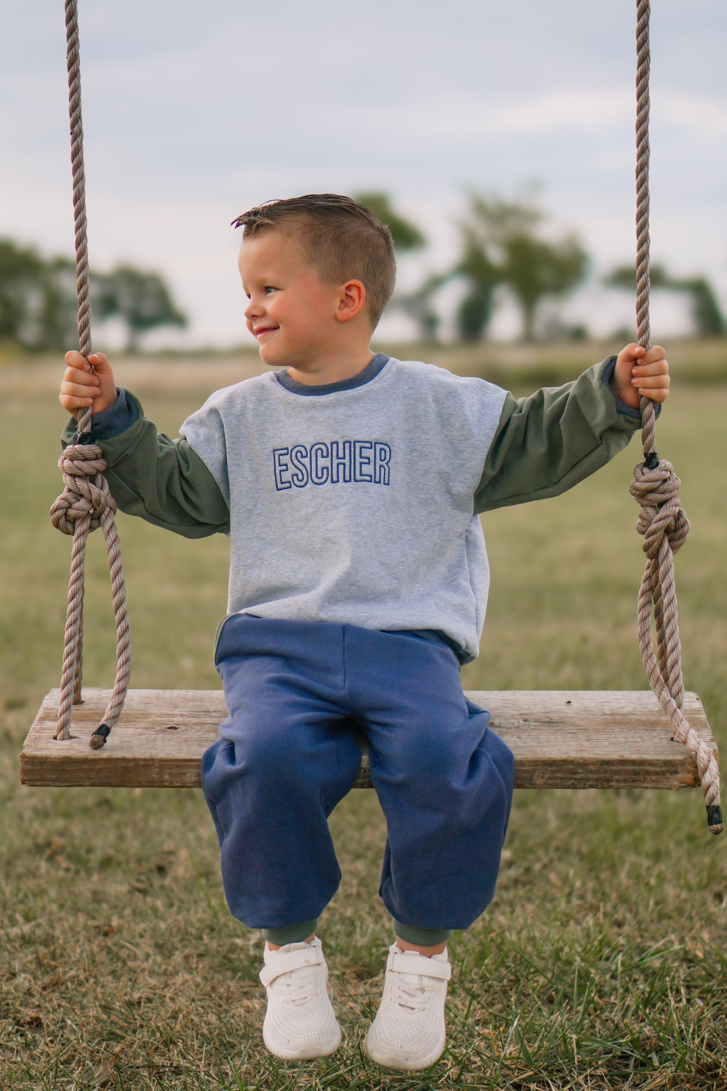 Custom Embroidered Colorblock Jogger Set - Blue & Green