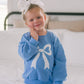Blue Toile Applique Bow Sweatshirt Romper or Crewneck