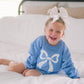 Blue Toile Applique Bow Sweatshirt Romper or Crewneck