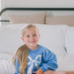 Blue Toile Applique Bow Sweatshirt Romper or Crewneck