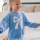 Blue Toile Applique Bow Sweatshirt Romper or Crewneck