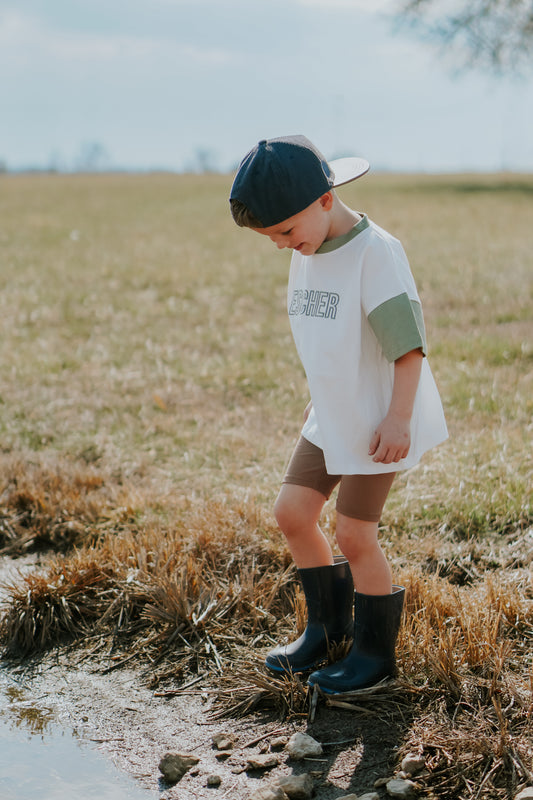 Custom Embroidered Colorblock Oversized Tee & Biker Set