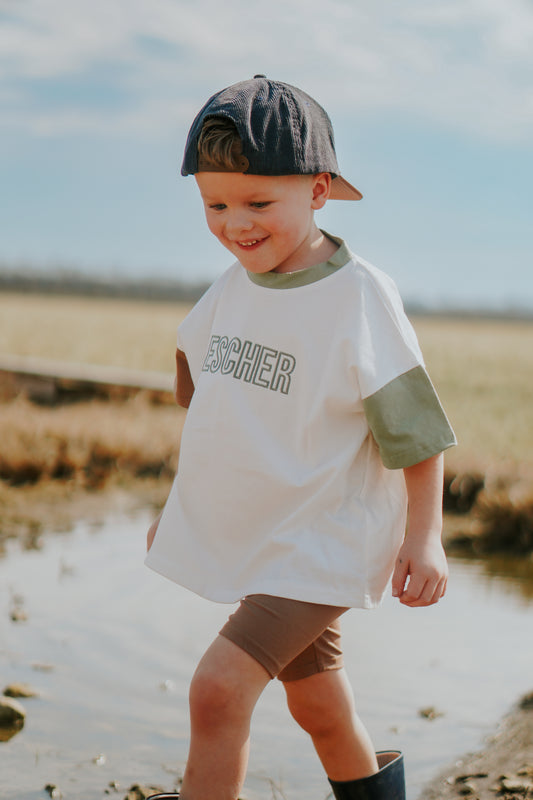 Custom Embroidered Colorblock Oversized Tee & Biker Set