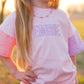 Custom Embroidered Colorblock Tee and Biker Shorts Set - Pink & Purple Set