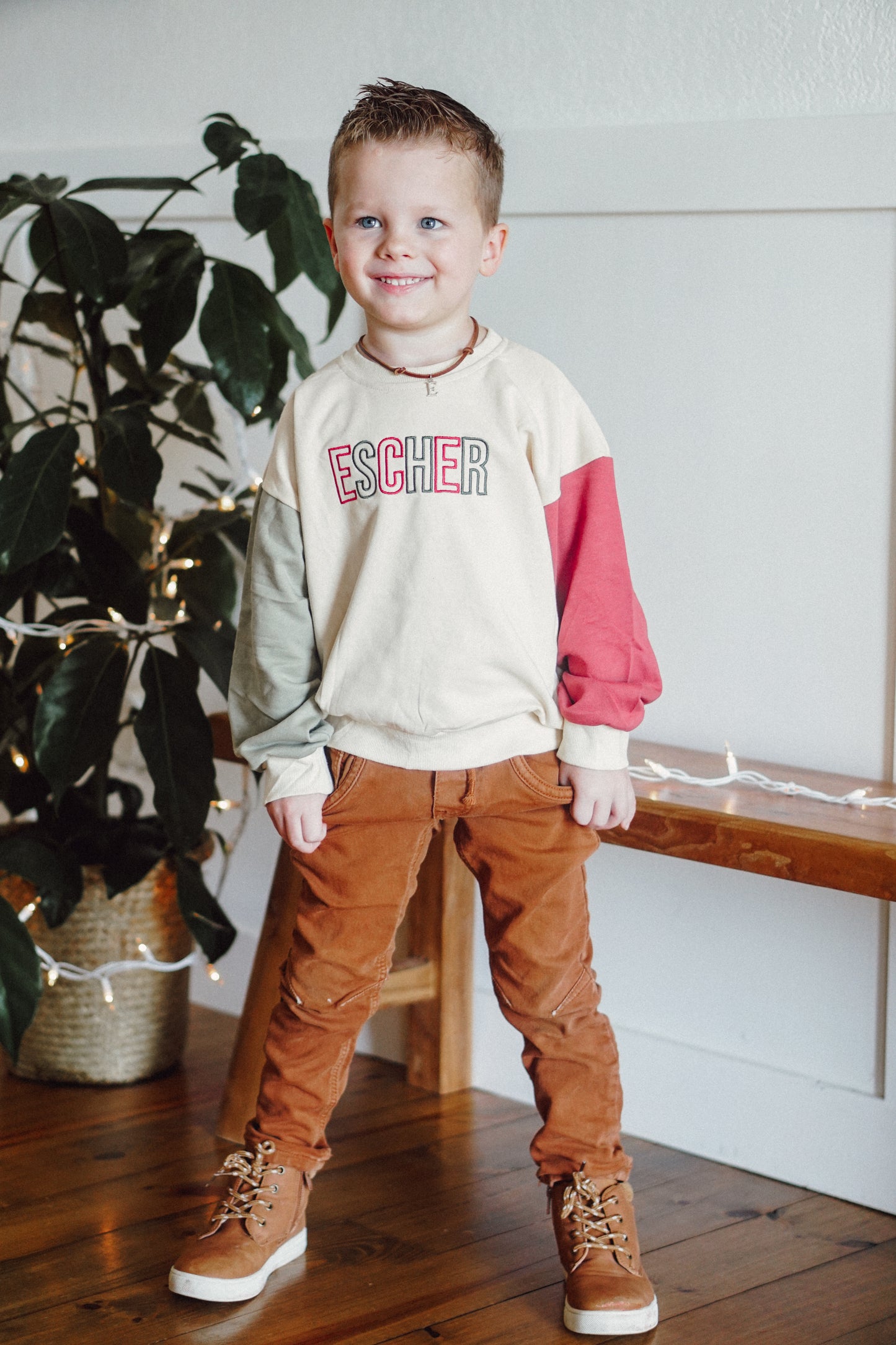 Custom Embroidered Christmas Colorblock Crewneck Sweatshirt