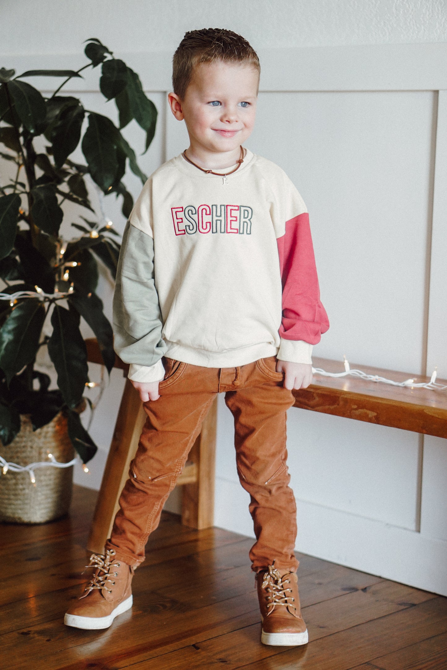 Custom Embroidered Christmas Colorblock Crewneck Sweatshirt