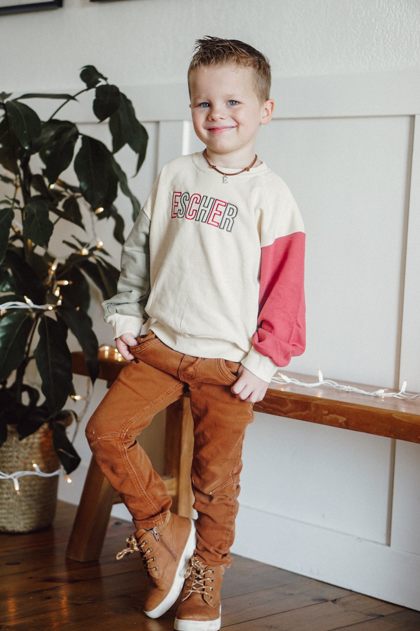 Custom Embroidered Christmas Colorblock Crewneck Sweatshirt