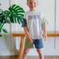 Custom Embroidered Colorblock Organic Cotton Tee & Shorts Set - Gray