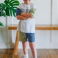 Custom Embroidered Colorblock Organic Cotton Tee & Shorts Set - Gray