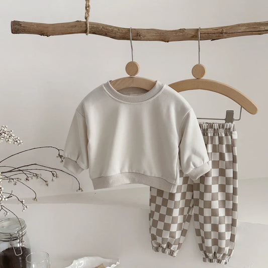 Checkered Pants Sweater Set