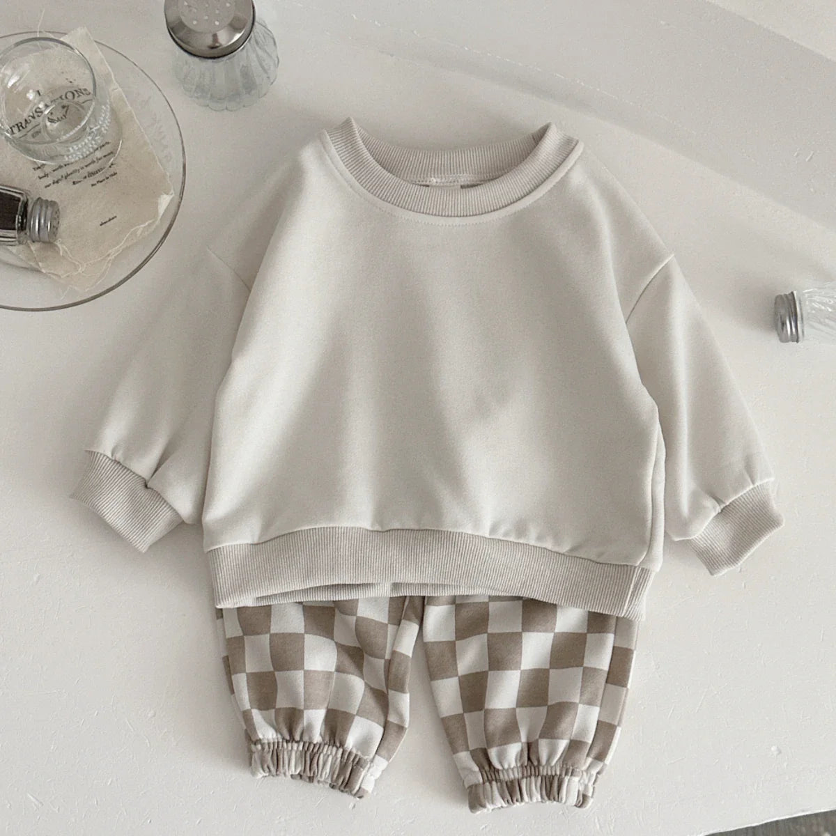 Checkered Pants Sweater Set