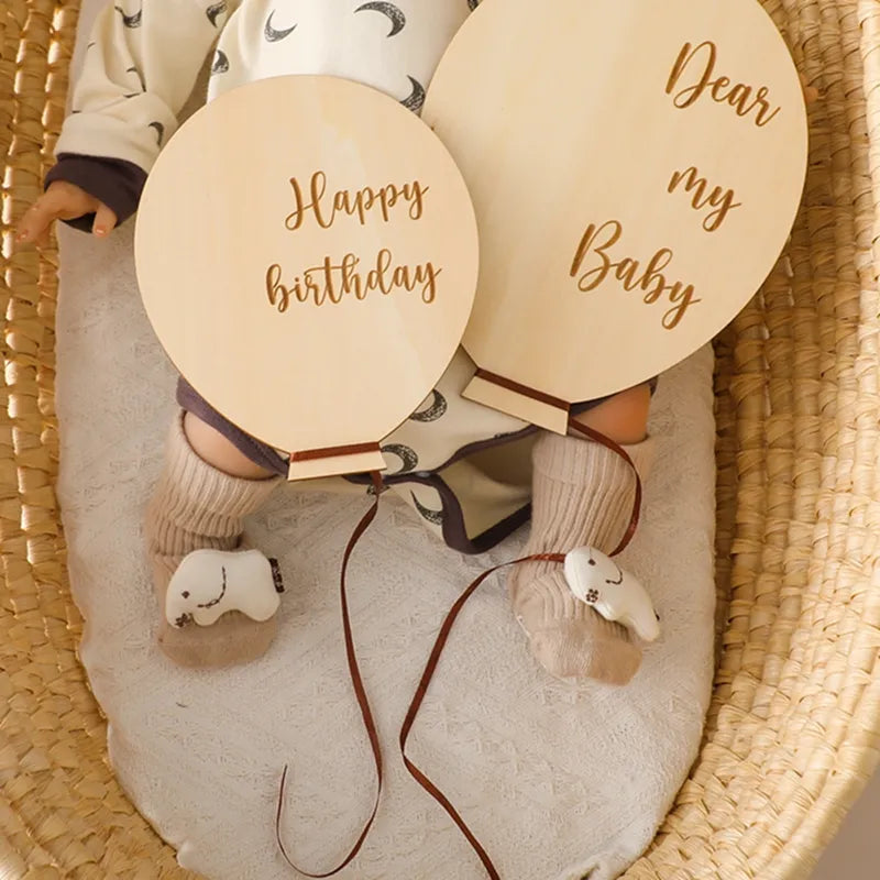 Wooden Balloon Milestone Month Card