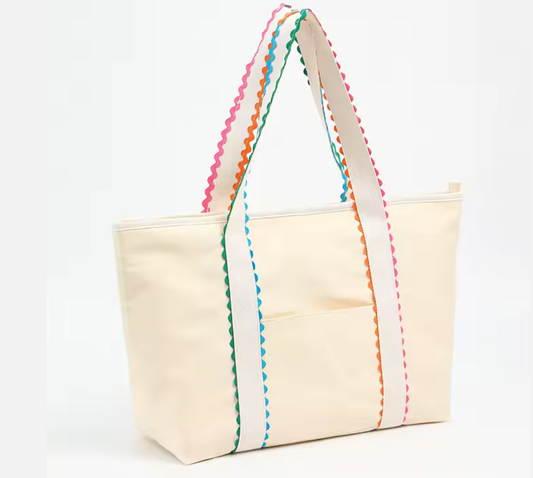 Blank Canvas Ric Rac Tote Bag with Zippered Pocket
