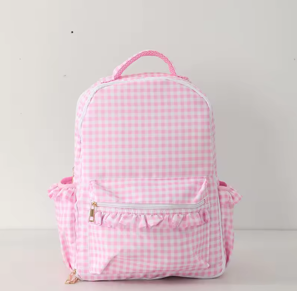 Custom Embroidered Ruffle Backpack - Gingham or Stripes