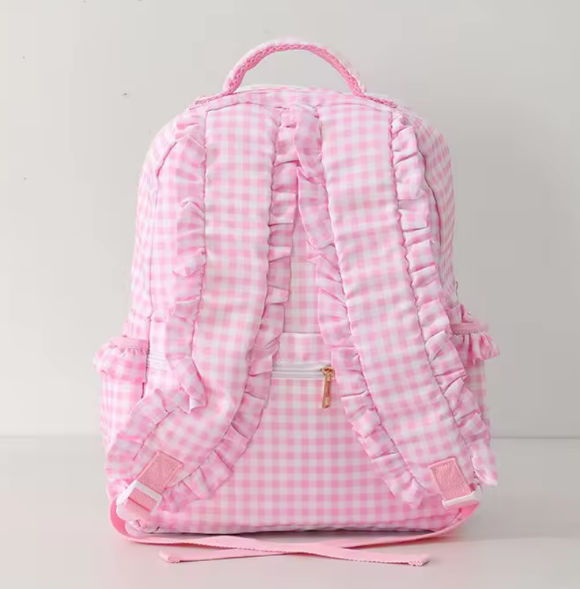 Custom Embroidered Ruffle Backpack - Gingham or Stripes
