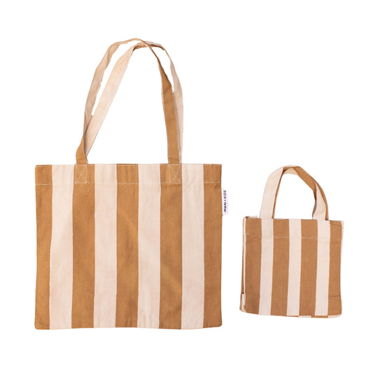 striped mommy + me tote