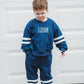 Custom Embroidered Varsity Striped Jogger Set - Navy