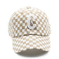 Tan Checker Baseball Hat