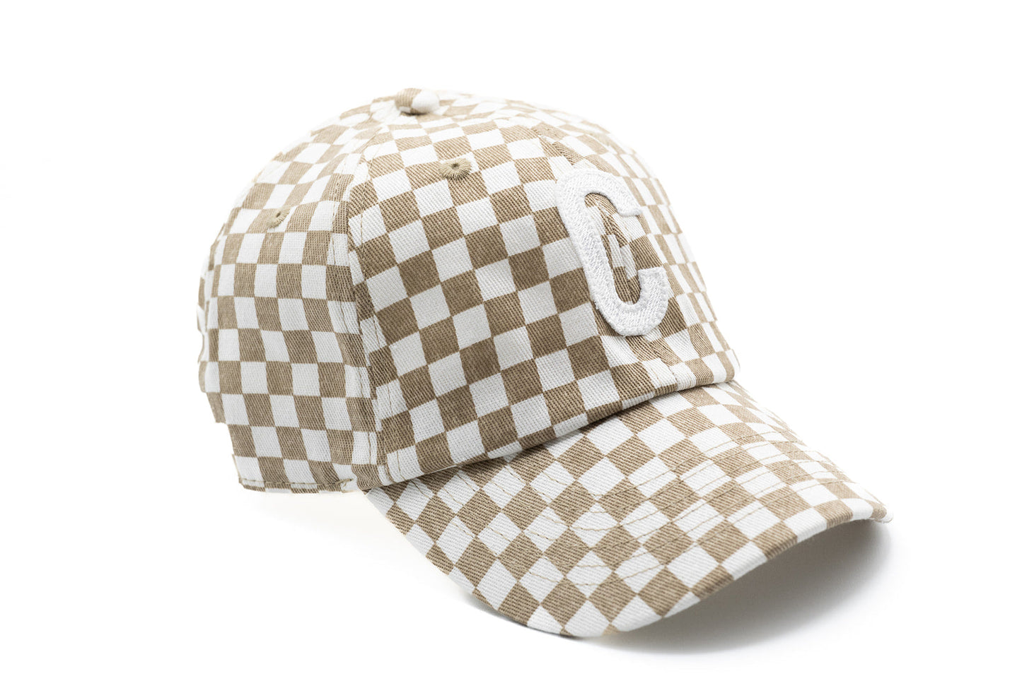 Tan Checker Baseball Hat