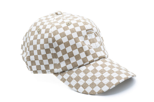 Tan Checker Smiley Face Hat