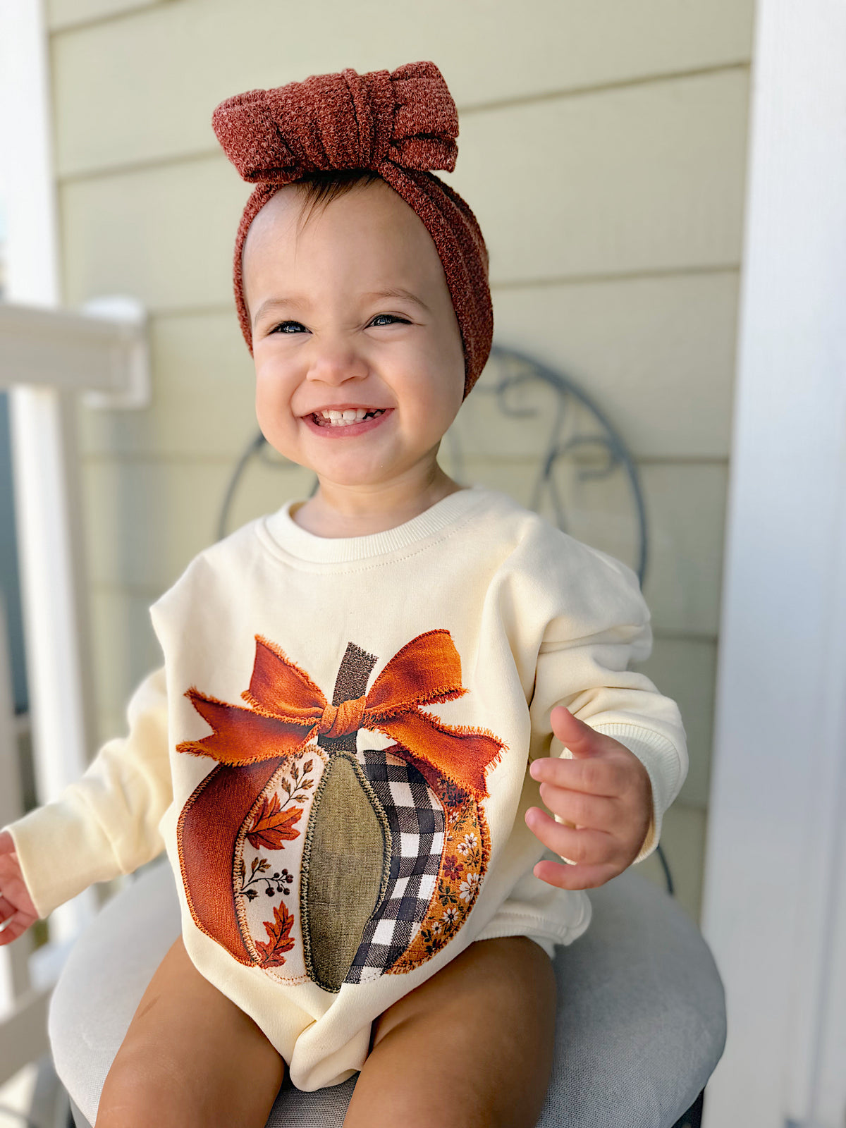 Patchwork Pumpkin Crewneck Sweatshirt or Sweatshirt Romper