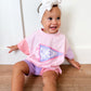 Gameday Pennant Colorblock Tee & Shorts Set or Bubble Romper - Pink & Purple
