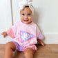 Gameday Pennant Colorblock Tee & Shorts Set or Bubble Romper - Pink & Purple