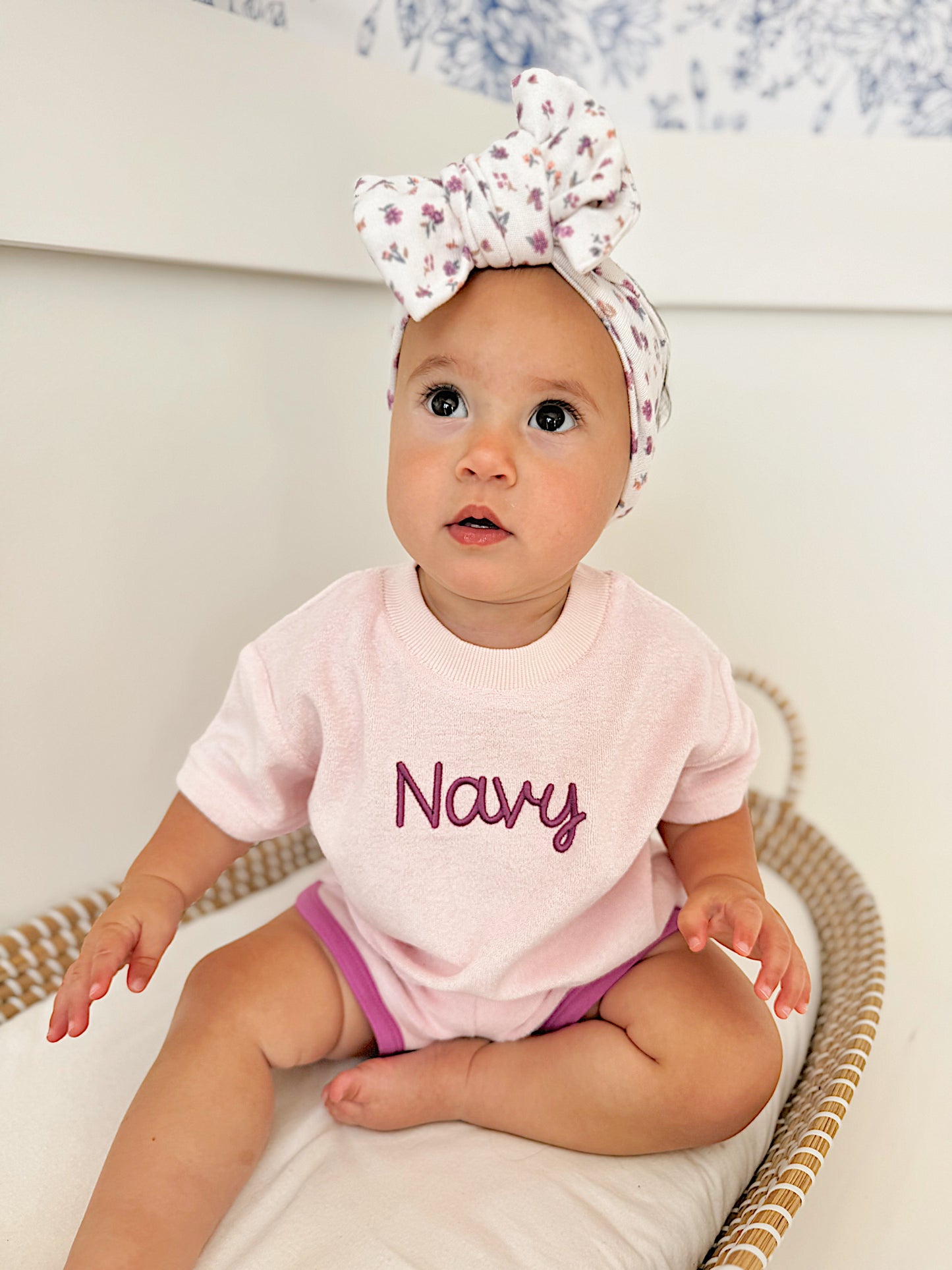 Custom Embroidered Organic Cotton Terry Shorts Set - Pink & Purple
