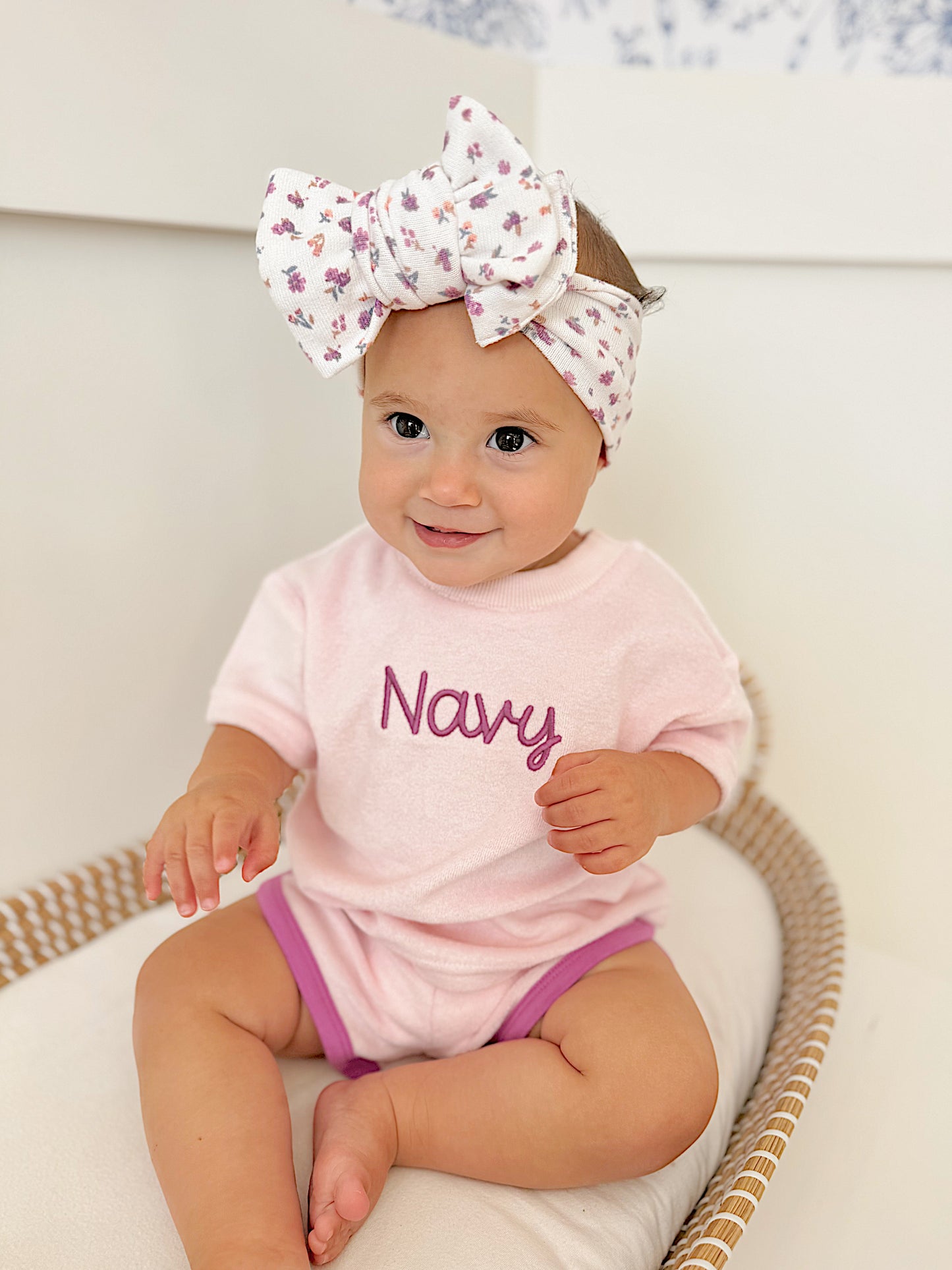 Custom Embroidered Organic Cotton Terry Shorts Set - Pink & Purple