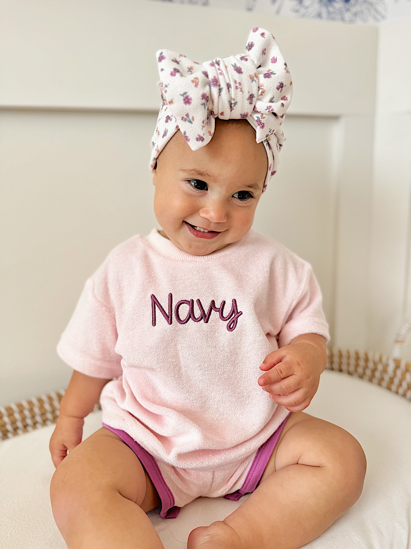 Custom Embroidered Organic Cotton Terry Shorts Set - Pink & Purple