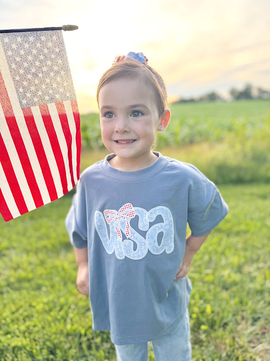 Lace Floral USA 4th of July Oversized Tee or T-Shirt Bubble Romper
