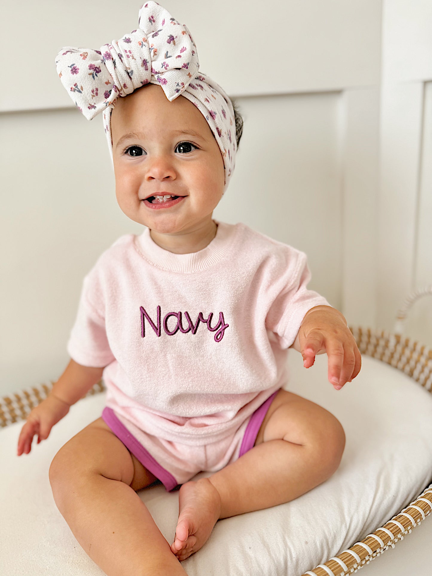 Custom Embroidered Organic Cotton Terry Shorts Set - Pink & Purple
