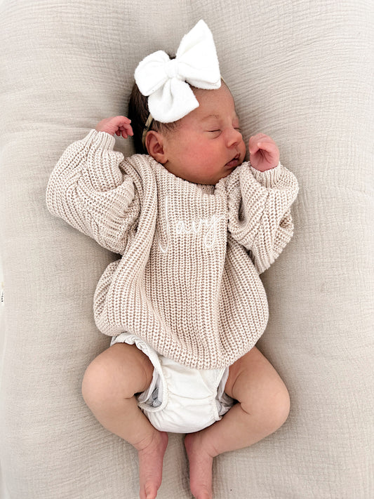 Custom Embroidered Knit Sweater - Beige Tone on Tone