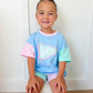 Gameday Pennant Colorblock Tee & Shorts Set or Bubble Romper - Blue Pastel