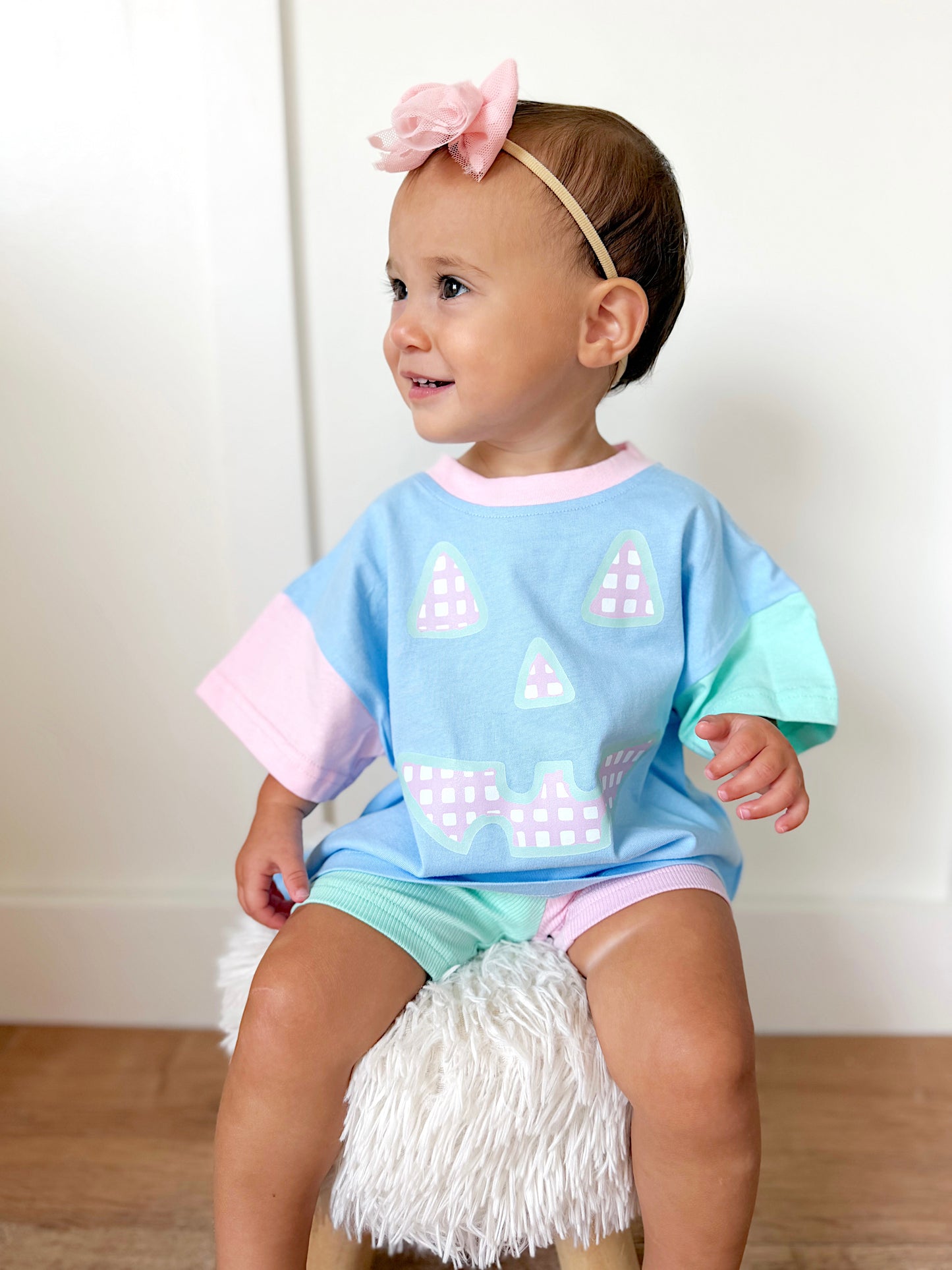 Gingham Jack o'Lantern Colorblock Tee & Bamboo Shorts Set