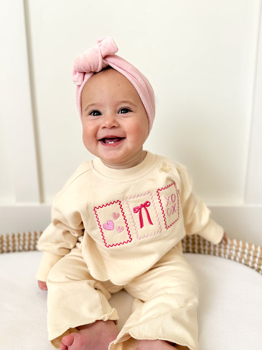 Custom Embroidered Valentine's Day Stamps Scalloped Set - Red, Cream, or Brown