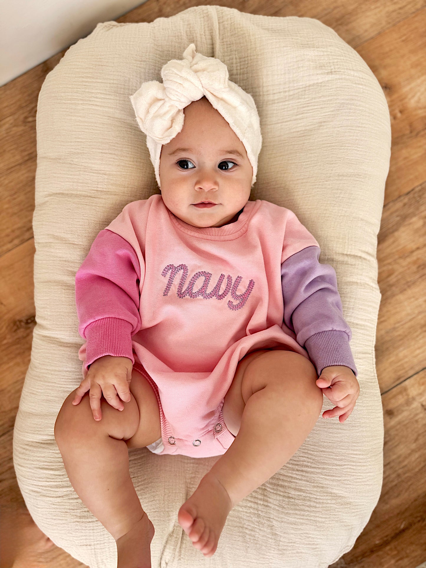 Custom Embroidered Colorblock Sweatshirt Romper
