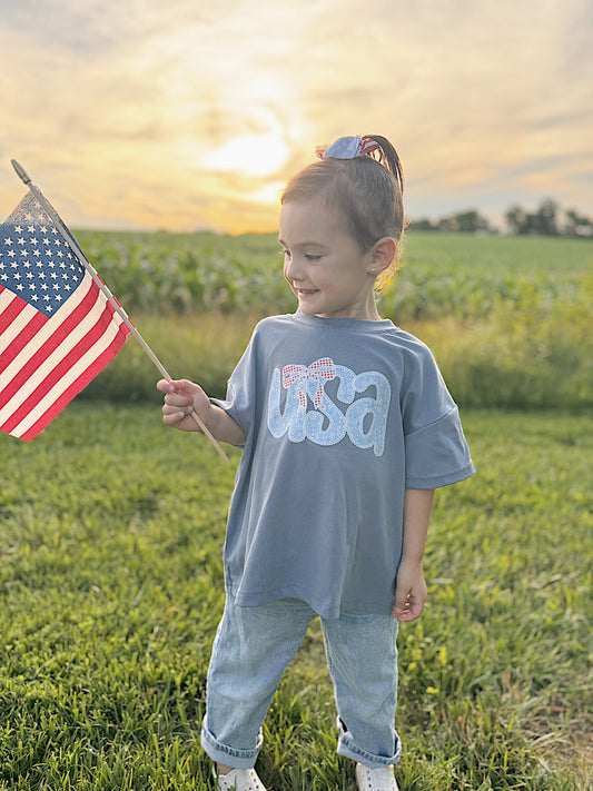 Lace Floral USA 4th of July Oversized Tee or T-Shirt Bubble Romper