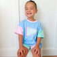 Gameday Pennant Colorblock Tee & Shorts Set or Bubble Romper - Blue Pastel