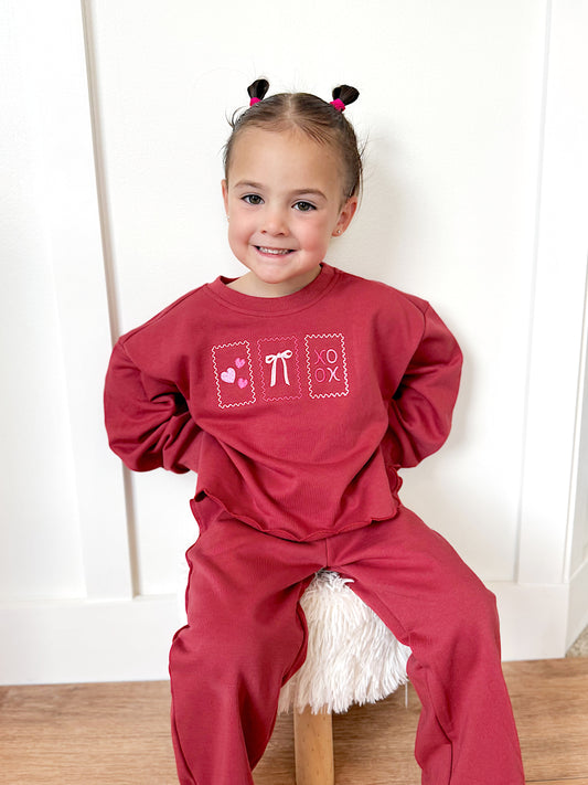 Custom Embroidered Valentine's Day Stamps Scalloped Set - Red, Cream, or Brown