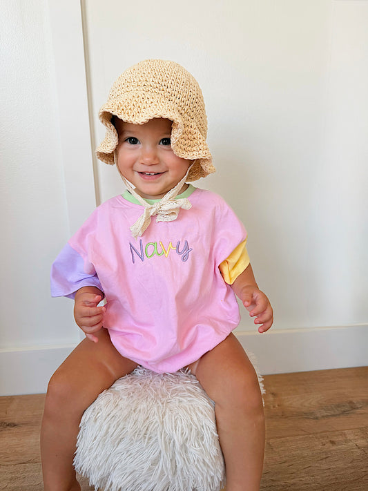 Custom Embroidered Colorblock T-Shirt Romper